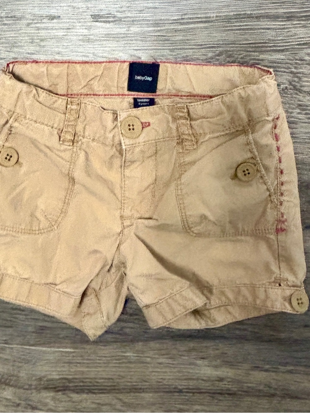 Baby Gap Girls Khaki Shorts Pink Embroidered Detail Size 4
